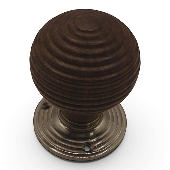 PDF1015R2/SNP  Rosewood / Satin Nickel  Period Timber Round Beehive Mortice / Rim Knob Set With Ringed Roses